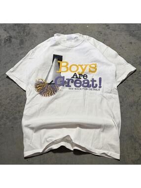 Vintage Y2K Cheerleader Sidelines Graphic T Shirt White Size Small Funny